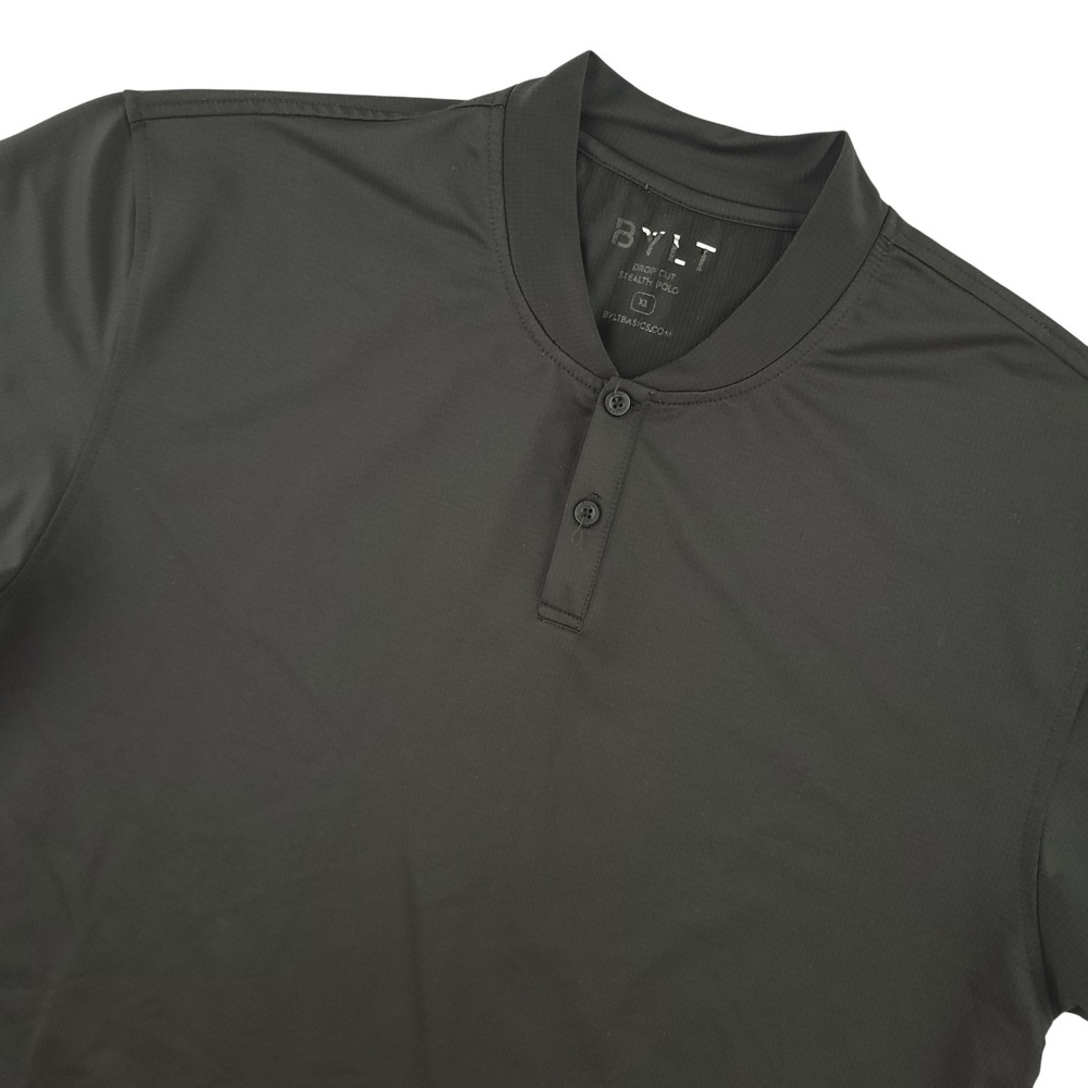 BYLT Drop-Cut Stealth Polo Shirt Mens XL Black Solid Performance Stretch Top